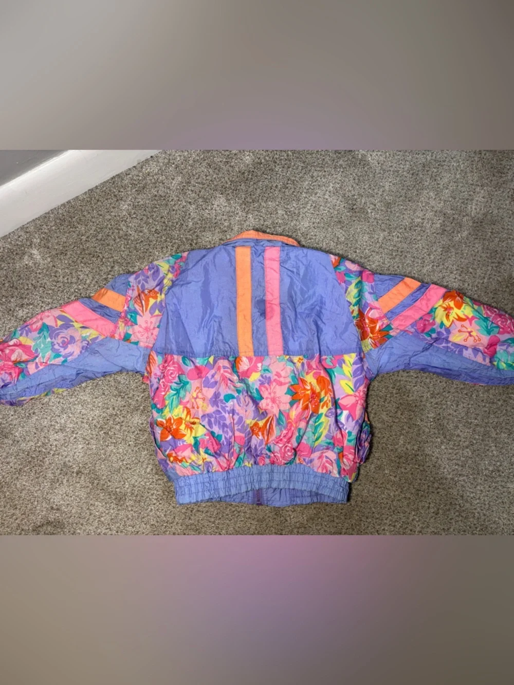 Vintage London Fog Vibrant Floral Cropped Windbreaker Track Jacket Girl’s Large